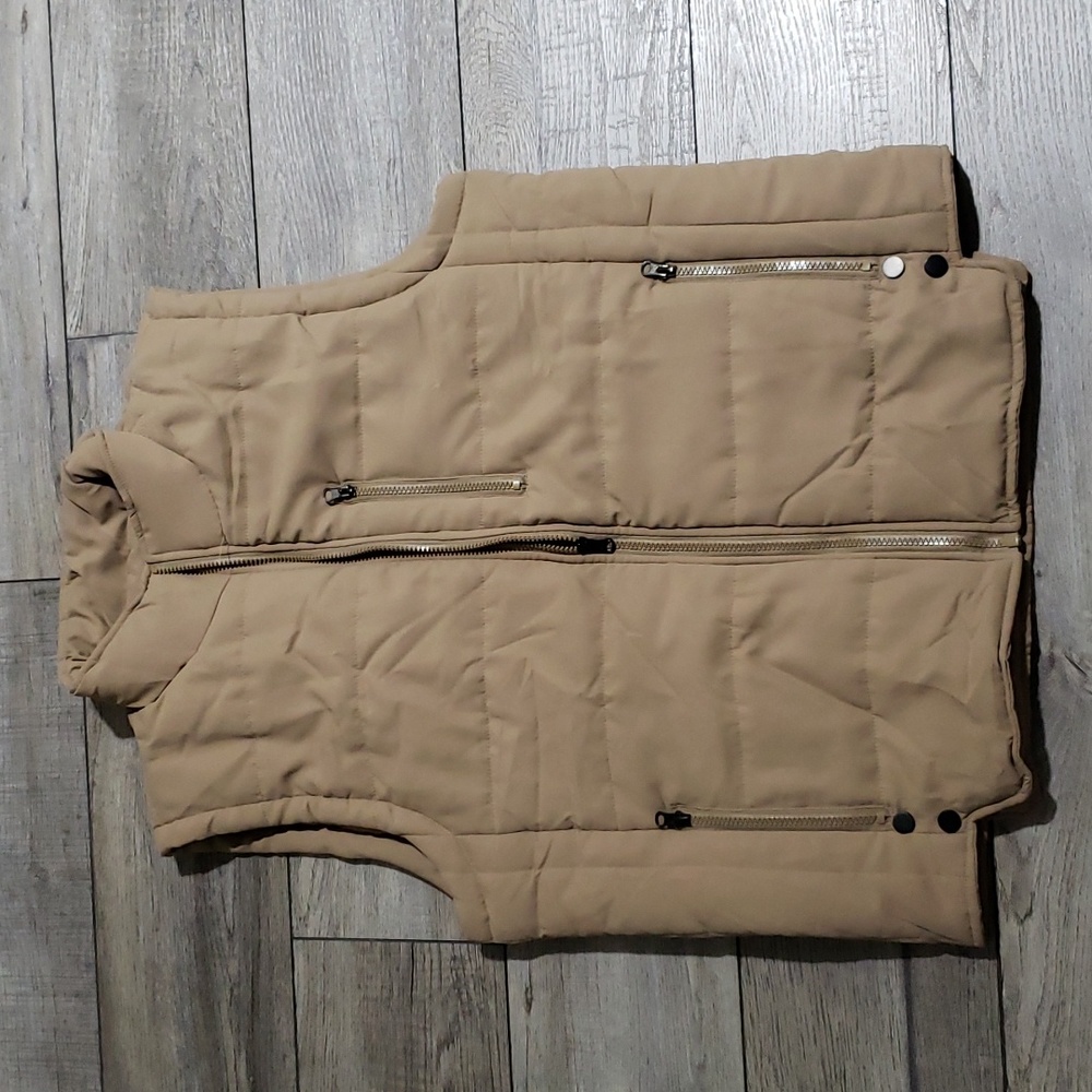 Chrisuno Men's Puffer Vest Casual Stand Collar Quilted Padded Sz M Brown